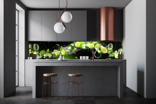 FOTOTAPETA DO KUCHNI ZMYWALNA limonki krople światło energia