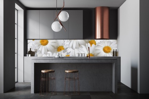 FOTOTAPETA DO KUCHNI ZMYWALNA stokrotki kwiaty margaretki