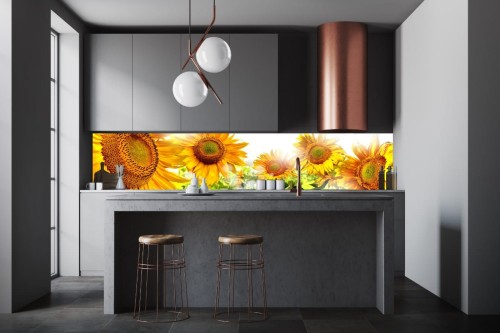 FOTOTAPETA DO KUCHNI ZMYWALNA słonecznik pole słońce sielsko wieś