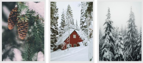ZIMOWE PLAKATY zestaw obrazów postery ZIMA NATURA LAS DOMEK W GÓRACH