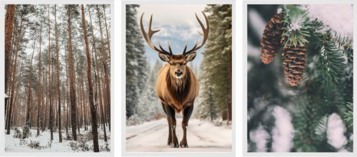 Plakat obrazki ZESTAW PLAKATÓW ŁOŚ ZIMOWY KLIMAT LAS NATURA