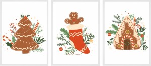 Plakat świąteczny ZESTAW PLAKATÓW  Boże Narodzenie PIERNICZKI DOMEK