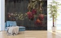 Fototapeta KWIATY RÓŻE DARK ROSES ciemny beton struktura TAPETA ŚCIANNA 