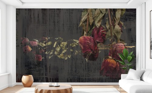 Fototapeta KWIATY RÓŻE DARK ROSES ciemny beton struktura TAPETA ŚCIANNA 