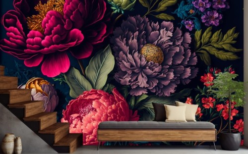 Fototapeta FLOWERS ścienna do salonu sypialni CIEMNE KWIATY 