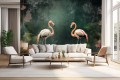Fototapeta FLAMINGI tapeta FLAMINGI NA ZIELONYM TLE