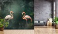 Fototapeta FLAMINGI tapeta FLAMINGI NA ZIELONYM TLE