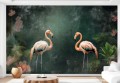 Fototapeta FLAMINGI tapeta FLAMINGI NA ZIELONYM TLE