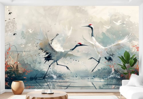 Fototapeta ŻURAWIE W STAWIE ABSTRAKCJA CRANES 