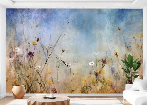 Fototapeta PRADO na ścianę do salonu sypialni KWIATY NA ŁĄCE VINTAGE