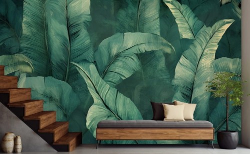 Fototapeta VERDE na ścianę do salonu sypialni TROPIKALNE ZIELONE LIŚCIE 
