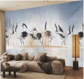 Fototapeta CRANES dekoracyjny mural ŻURAWIE W JEZIORZE PTAKI