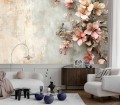 Fototapeta FLORAL dekoracyjny mural vintage KWIATY NA BETONOWYM TLE