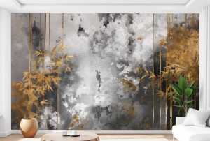 Fototapeta BOTANICA nowoczesna tapeta ścienna ZŁOTY BAMBUS BETON