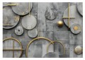 Fototapeta GEOMETRICA abstrakcyjna tapeta do salonu BETONOWE KOSTKI ZŁOTE OKRĘGI
