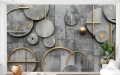 Fototapeta GEOMETRICA abstrakcyjna tapeta do salonu BETONOWE KOSTKI ZŁOTE OKRĘGI