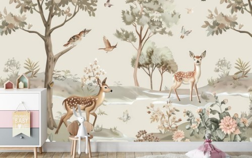 Fototapeta LAS FORESTLAND tapeta dla dzieci BOHO ZWIERZĄTKA LEŚNE