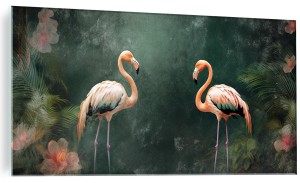 Obraz szklany flamingi kwiaty palmy flaming obraz na szkle