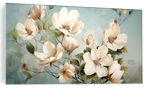 Obraz szklany Dekoracyjny obrazy Vintage Białe Kwiaty Gałęzie