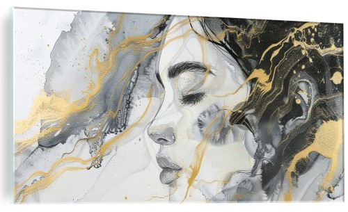 Obraz szklany kobieta portret glamur złoto obraz na szkle