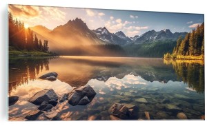 Obraz szklany do salonu KRAJOBRAZ GÓRY JEZIORO NATURA na szkle