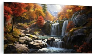 Obraz szklany Jesienny las z górskim potokiem obraz na szkle 