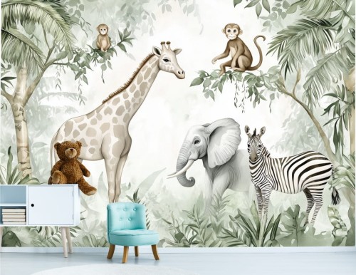 FOTOTAPETA dziecięca na ścianę SAFARI ZWIERZĄTKA TROPIKALNE KLIMATY