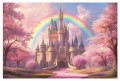 FOTOTAPETA dla dziewczynki na ścianę RAINBOW różowy las zamek tęcza