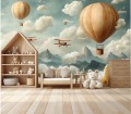 FOTOTAPETA dla DZIECI CHŁOPCA balony góry samoloty retro
