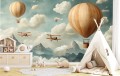 FOTOTAPETA dla DZIECI CHŁOPCA balony góry samoloty retro