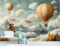 FOTOTAPETA dla DZIECI CHŁOPCA balony góry samoloty retro