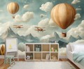 FOTOTAPETA dla DZIECI CHŁOPCA balony góry samoloty retro