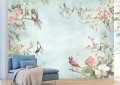 Tapeta KWIATY PTAKI do salonu sypialni FIORI kwiaty ptaszki