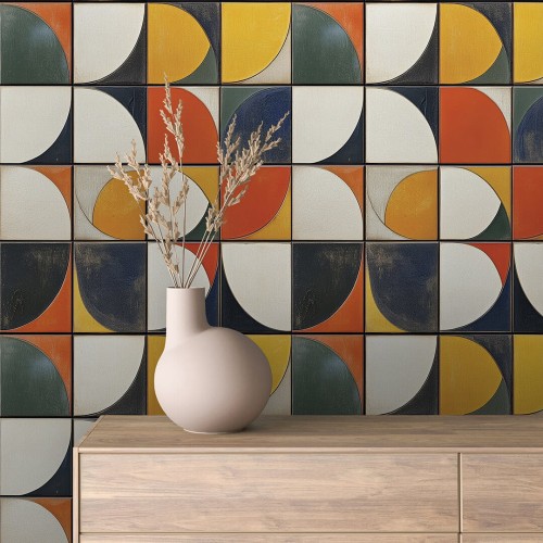 TAPETA do salonu sypialni MOSAICA kolorowe kafelki mozaika 
