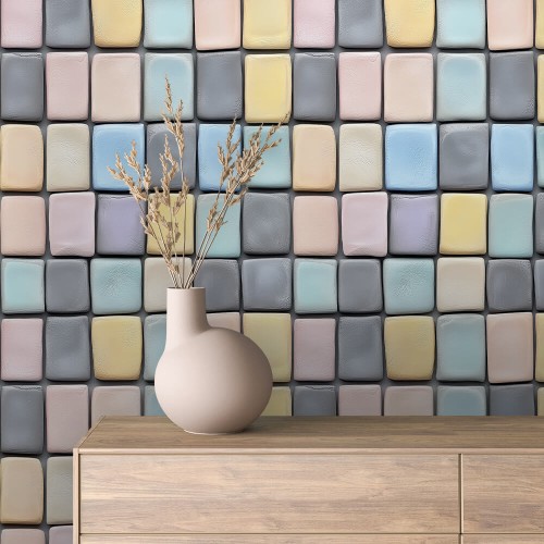 TAPETA do salonu sypialni MOSAICA pastelowe kafelki imitacja