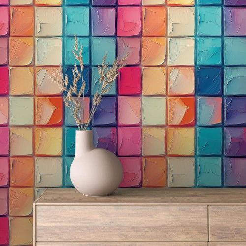 TAPETA 3d do salonu sypialni MOSAICA kolorowe kafelki