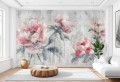 TAPETA różowe kwiaty beton struktura  MURAL 