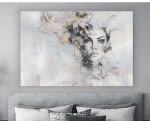 Obraz na płótnie TWARZ KOBIETY NA BETONIE KWIATY DO SALONU
