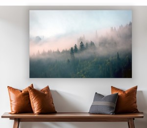 OBRAZ MGLISTY ZAMGLONY LAS DRZEWA NA PŁÓTNIE do salonu sypialni 