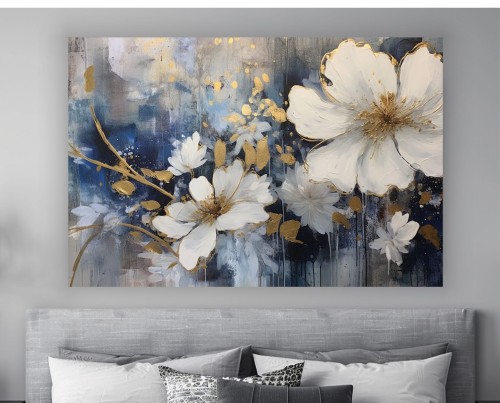 Obraz KWIATY FLOWERS beton granat nowoczesny DO SALONU na płótnie