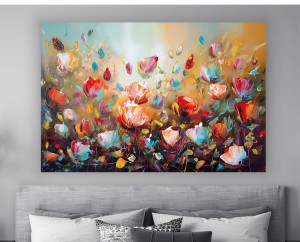 Nowoczesny obraz na płótnie do salonu MALOWANE POLNE KWIATY