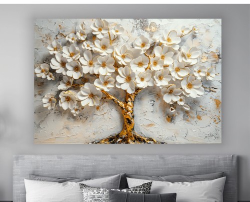 Obraz 3D drzewo kwiaty na płótnie do salonu sypialni 