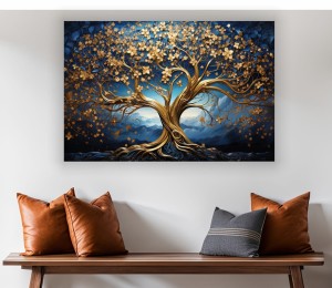 OBRAZ abstrakcja złote drzewo 3d DO SYPIALNI SALONU NA PŁÓTNIE 