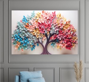 OBRAZ 3d DO SYPIALNI SALONU NA PŁÓTNIE kolorowe drzewo kwiaty
