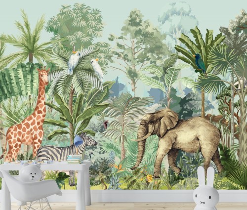 FOTOTAPETA dla dzieci ścienna TROPICAL zwierzęta w tropikalnym lesie 