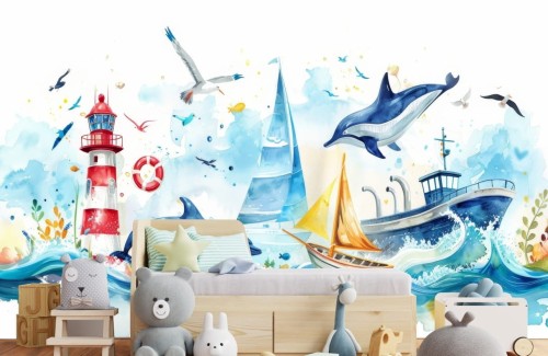 FOTOTAPETA dziecięca do pokoju ZWIERZĘTA OCEANU sztorm na morzu
