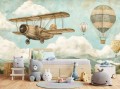 FOTOTAPETA dziecięca do pokoju dla chłopca SAMOLOT SZYBOWIEC RETRO