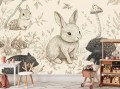 FOTOTAPETA dziecięca do pokoju retro ZWIERZĘTA LEŚNE KRÓLICZEK 