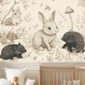 FOTOTAPETA dziecięca do pokoju retro ZWIERZĘTA LEŚNE KRÓLICZEK 