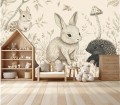 FOTOTAPETA dziecięca do pokoju retro ZWIERZĘTA LEŚNE KRÓLICZEK 